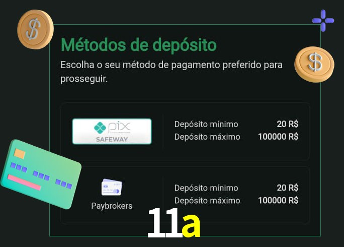 O cassino 11a oferece uma grande variedade de métodos de pagamento